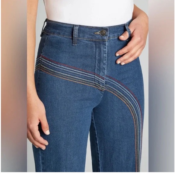Mod Cloth High Waist Wide Leg Jeans sz 4 Stretch denim rainbow embroidery - Picture 1 of 8